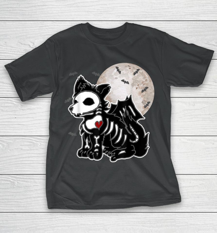 Emo Wolf Skeleton Full Moon Anime Goth Aesthetic Halloween T-Shirt