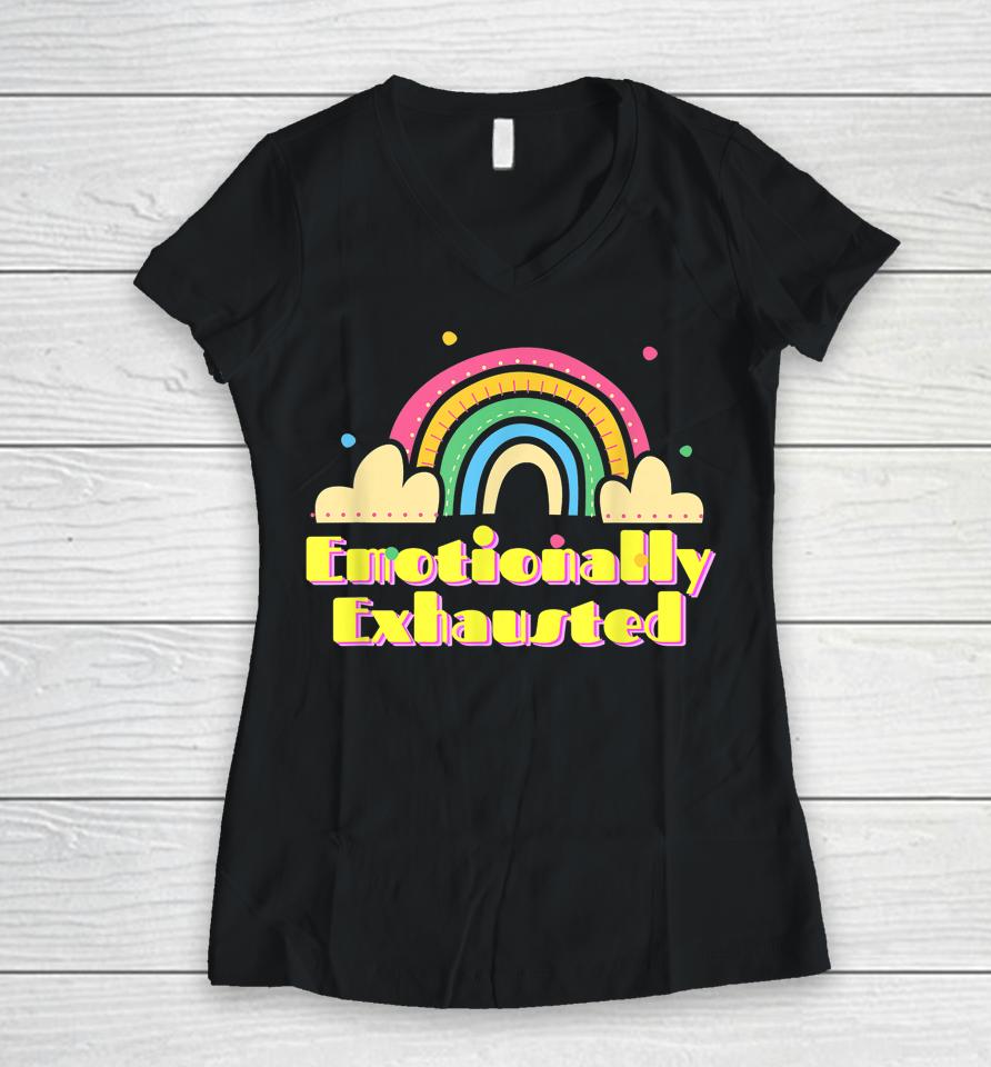 Emotionally Exhausted Colorful Vintage Rainbow Tired Old Women V-Neck T-Shirt