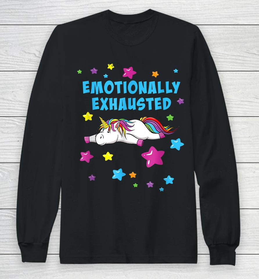 Emotionally Exhausted Tired Unicorn With Stars Long Sleeve T-Shirt