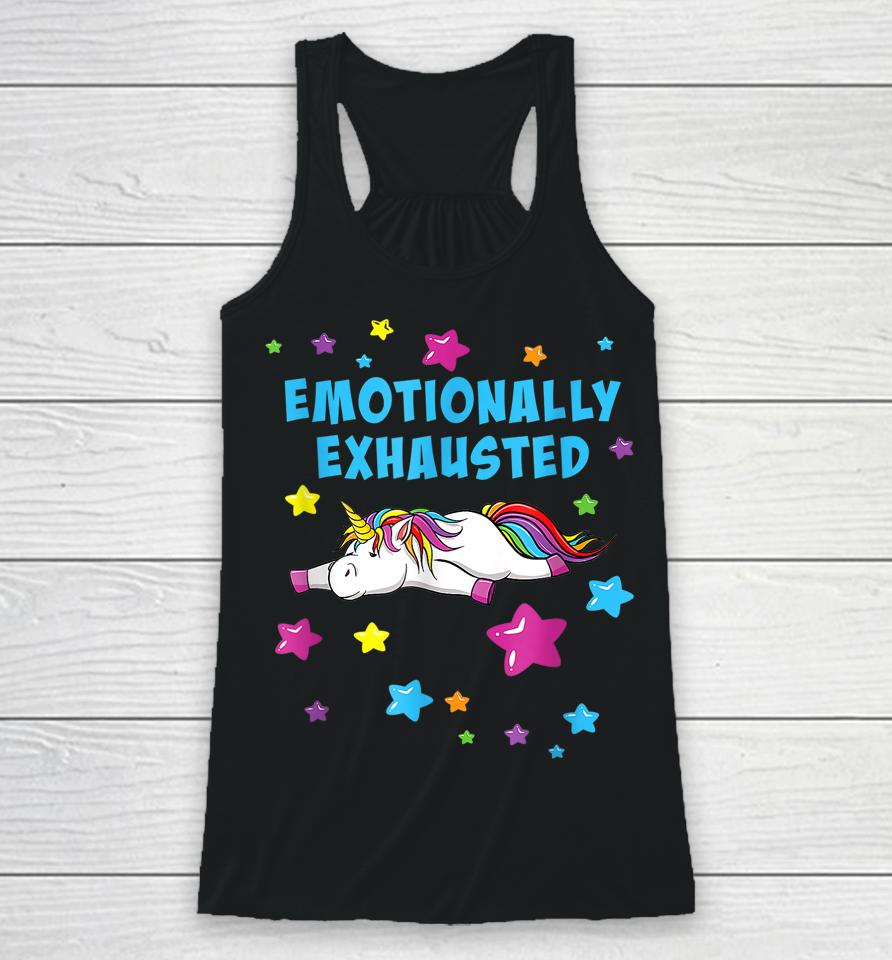 Emotionally Exhausted Tired Unicorn With Stars Racerback Tank