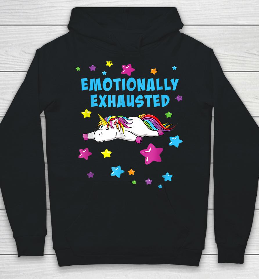 Emotionally Exhausted Tired Unicorn With Stars Hoodie