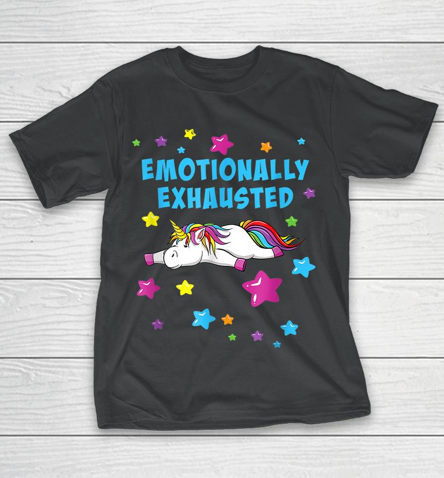 Emotionally Exhausted Tired Unicorn With Stars T-Shirt