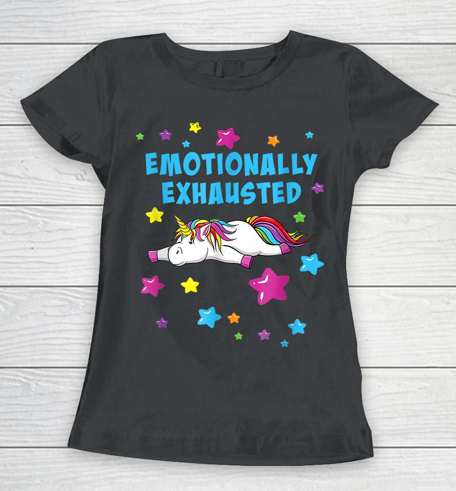 Emotionally Exhausted Tired Unicorn With Stars Women T-Shirt