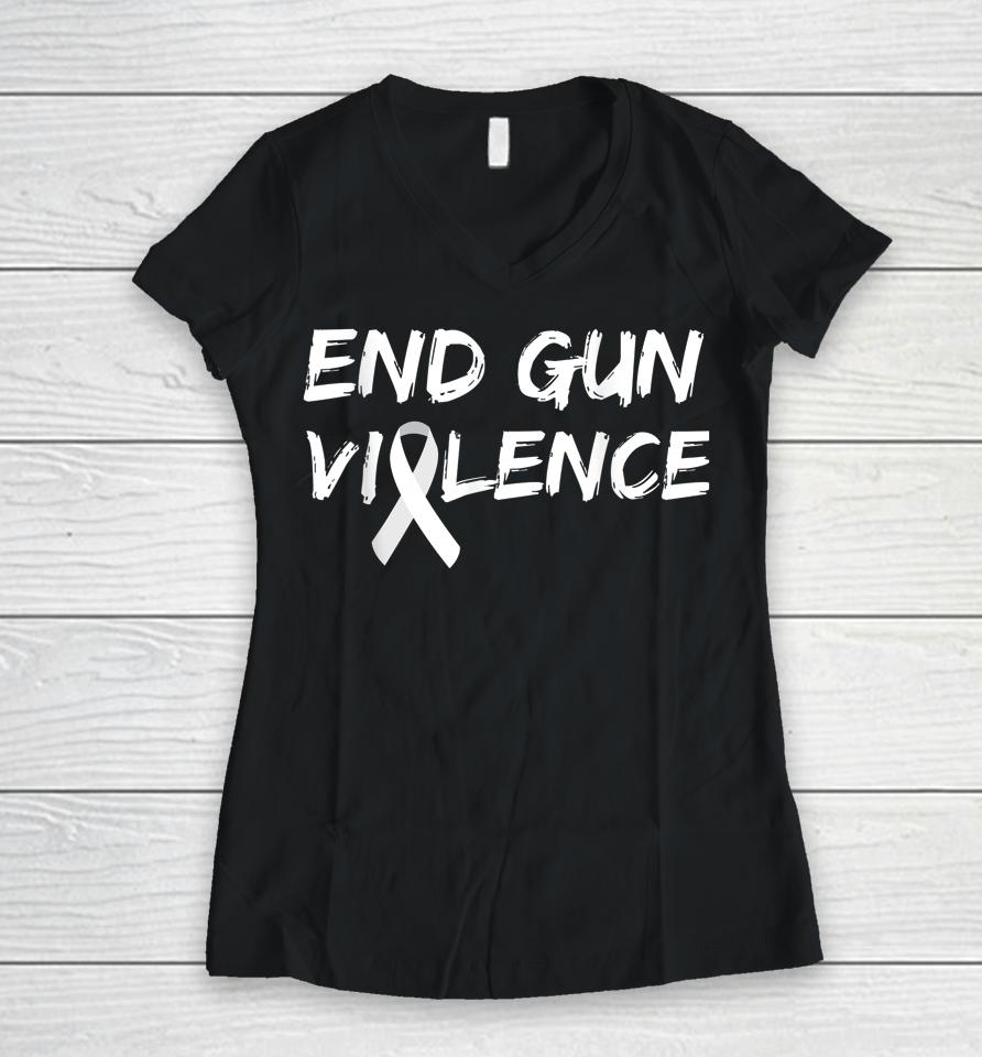 End Gun Violence Ribbon Women V-Neck T-Shirt