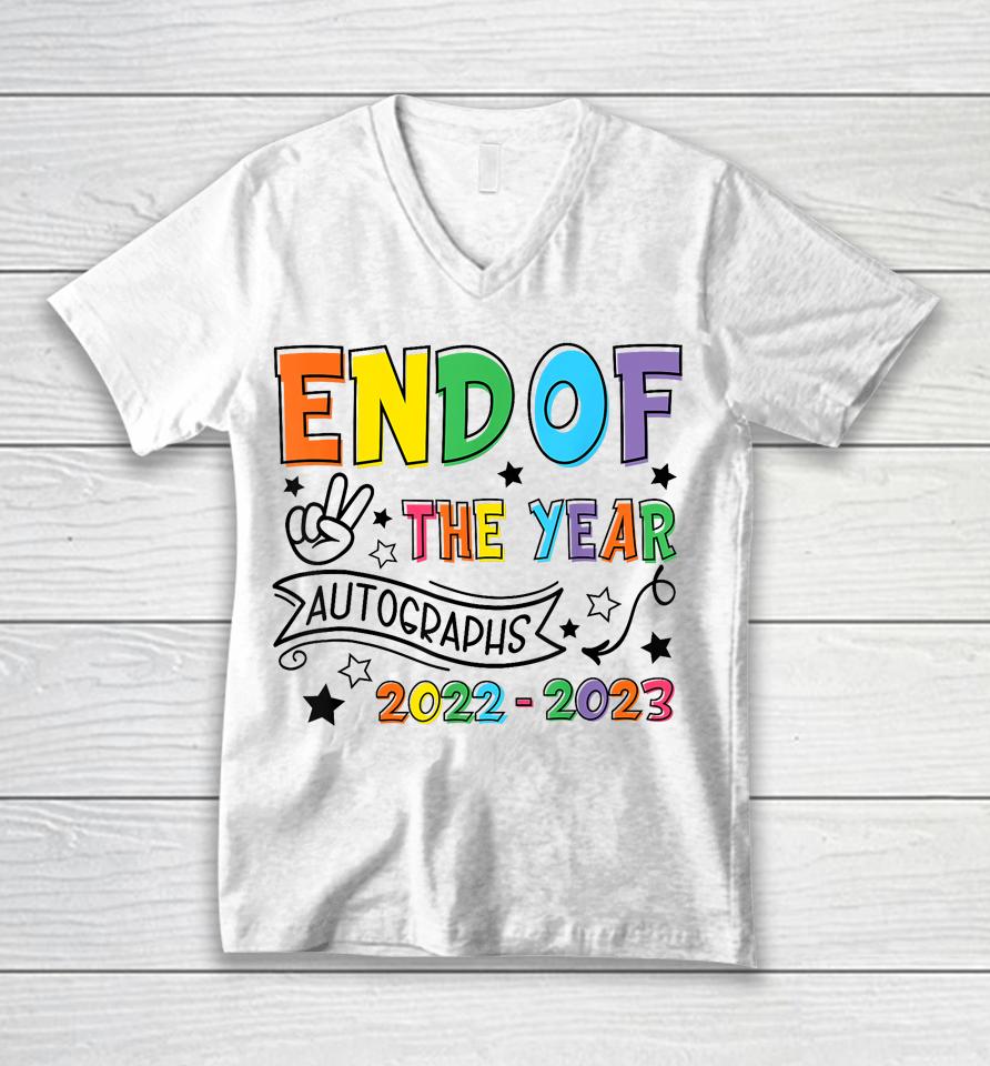 End Of The Year Autographs 2022 2023 Last Day Of School Kids Unisex V-Neck T-Shirt