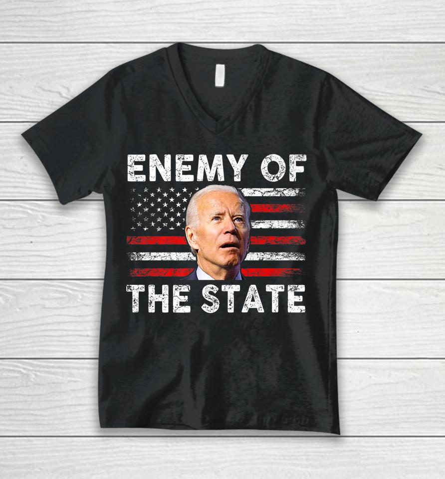 Enemy Of State Trump Quotes American Patriotic Usa Flag Unisex V-Neck T-Shirt
