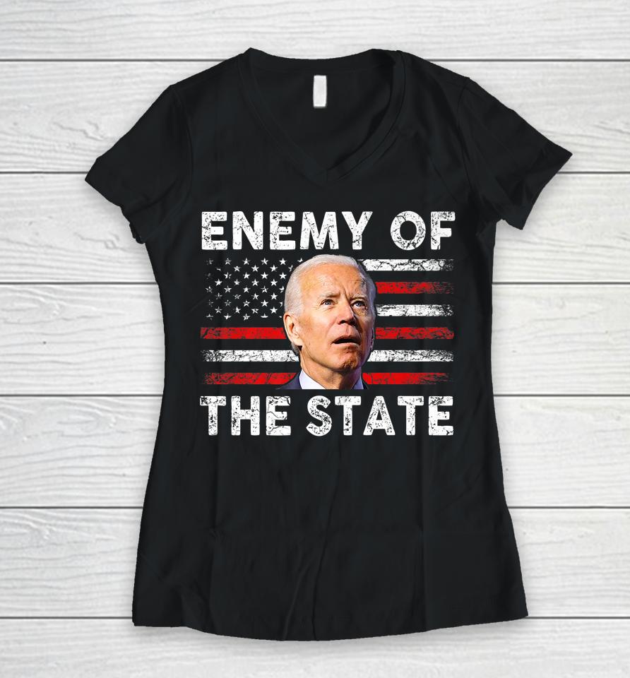 Enemy Of State Trump Quotes American Patriotic Usa Flag Women V-Neck T-Shirt