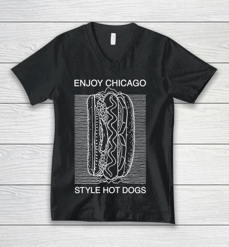 Enjoy Chicago Style Hot Dogs Unisex V-Neck T-Shirt