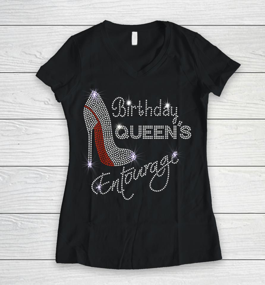 Entourage Birthday Queens Squad Women Girls Birthday Party Women V-Neck T-Shirt