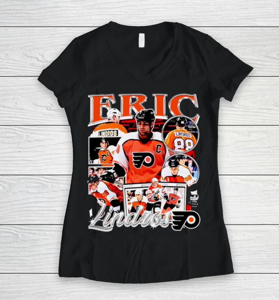 Eric Lindros Philadelphia Flyers Nhl Legend Women V-Neck T-Shirt