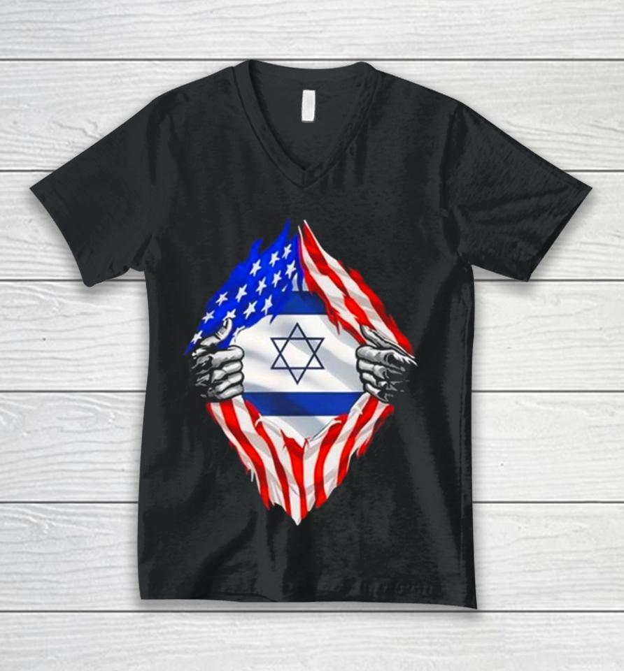 Eric Rubin Usa Israel Flag American Israeli Roots Jewish Unisex V-Neck T-Shirt