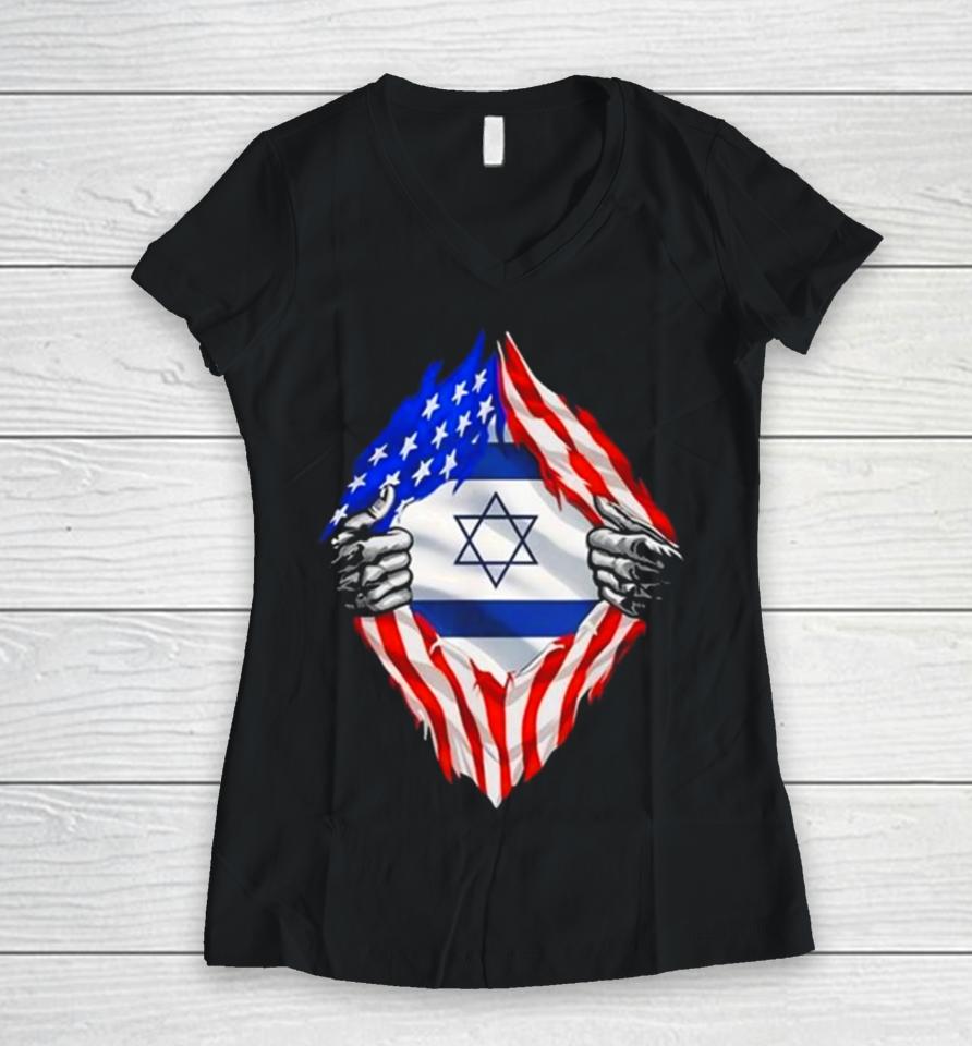 Eric Rubin Usa Israel Flag American Israeli Roots Jewish Women V-Neck T-Shirt