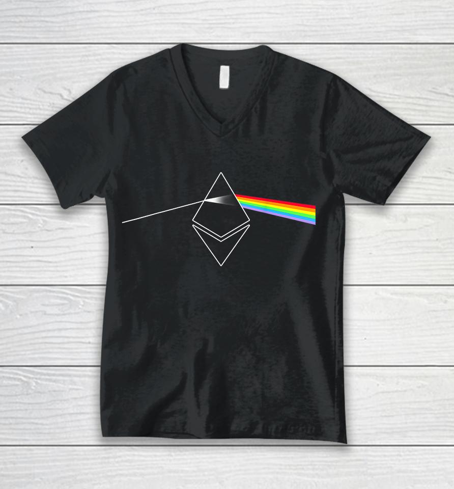 Ethereum Crypto Prism Rainbow Light Unisex V-Neck T-Shirt