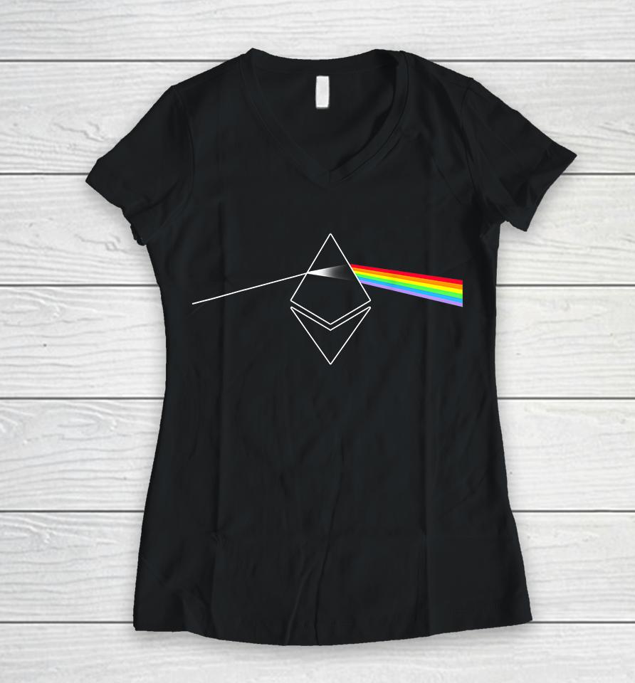 Ethereum Crypto Prism Rainbow Light Women V-Neck T-Shirt