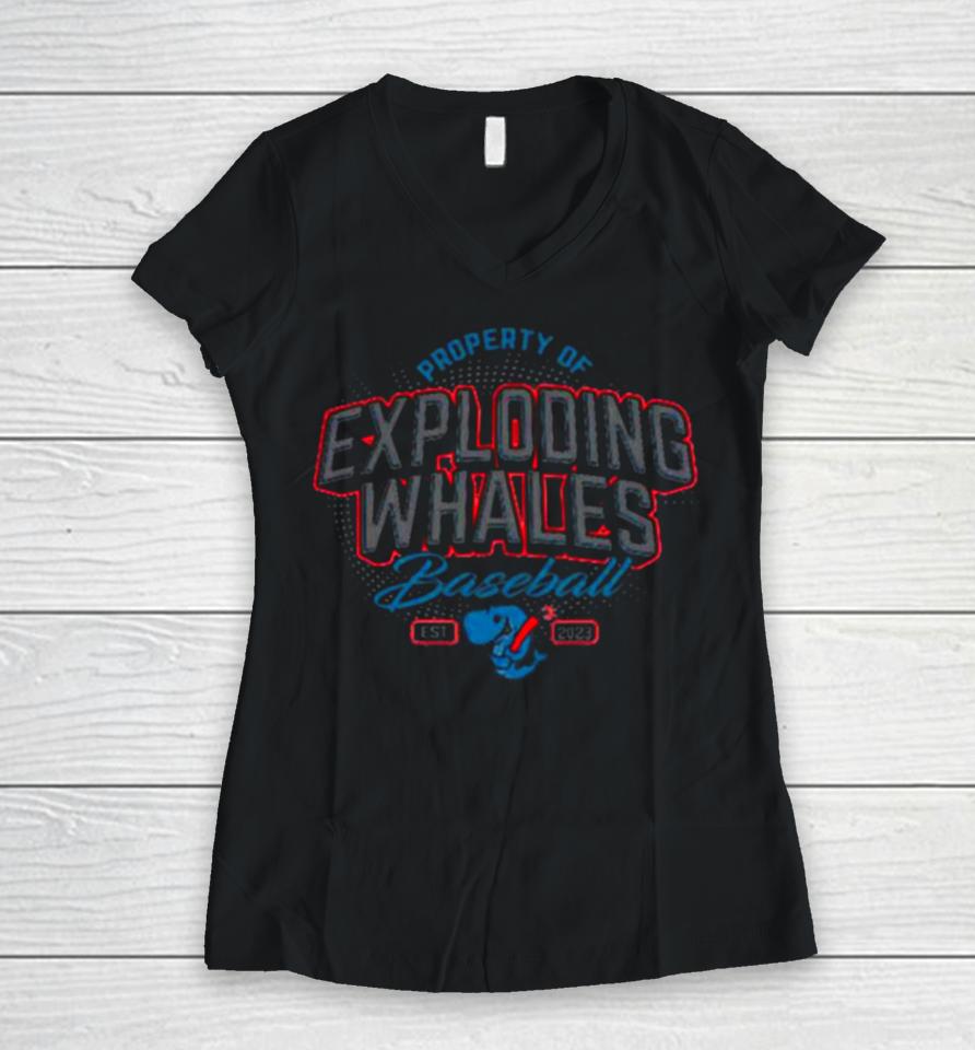 Eugene Emeralds Exploding Whales Bimm Ridder Women V-Neck T-Shirt