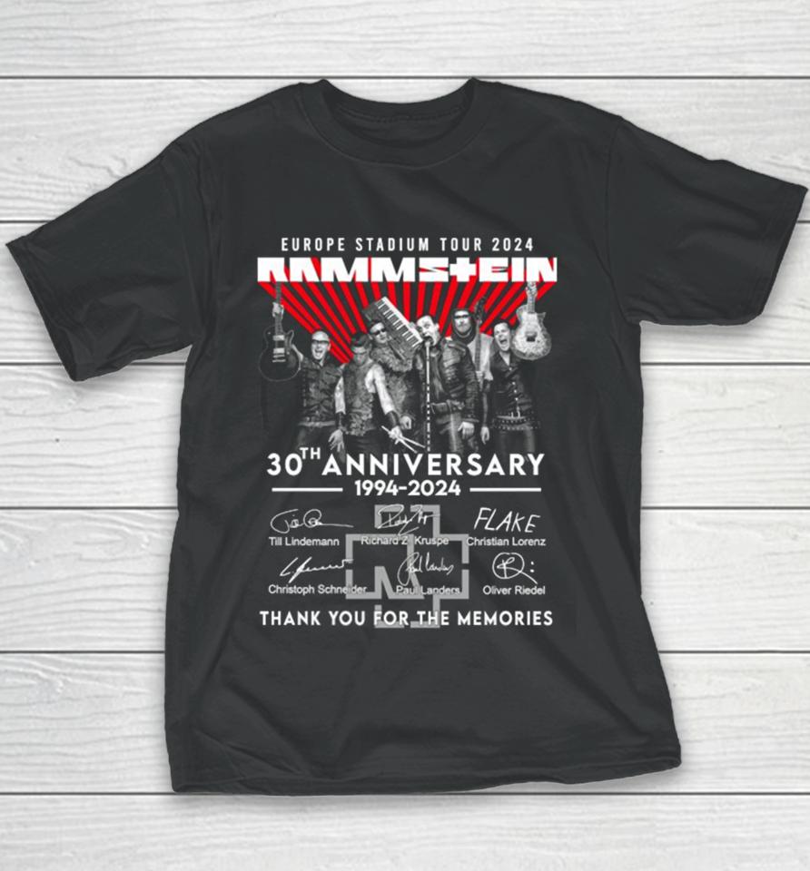 Europe Stadium Tour Rammstein 30Th Anniversary 1994 Thank You For The Memories Youth T-Shirt