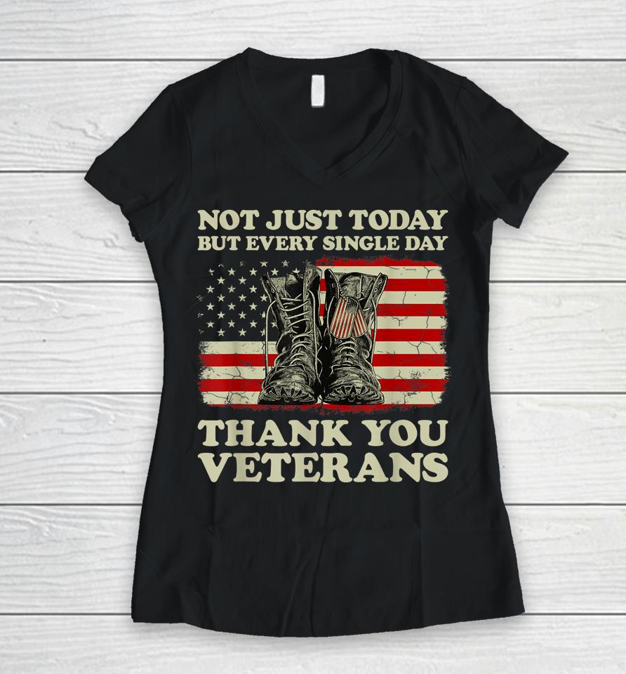 Every Single Day Thank You Veterans American Flag Veteran Women V-Neck T-Shirt