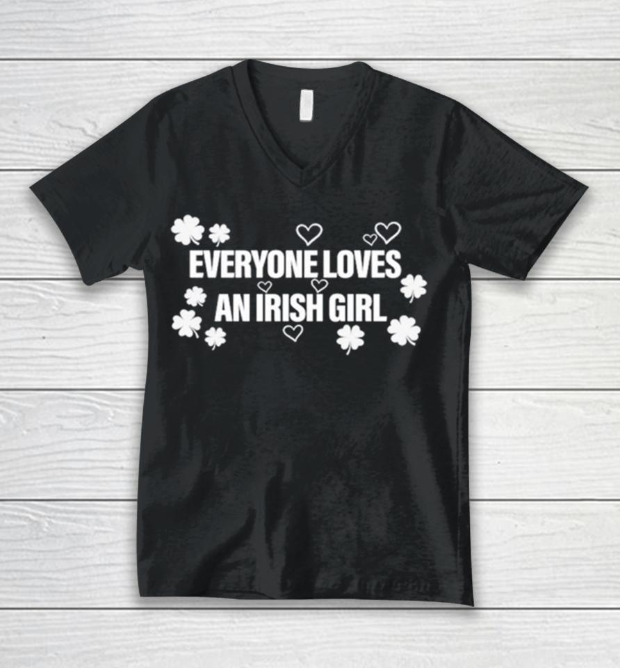 Everyone Loves An Irish Girl Clover Unisex V-Neck T-Shirt