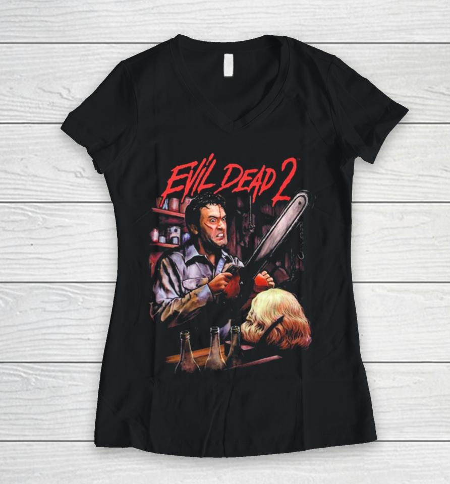 Evil Dead 2 Workshed Women V-Neck T-Shirt