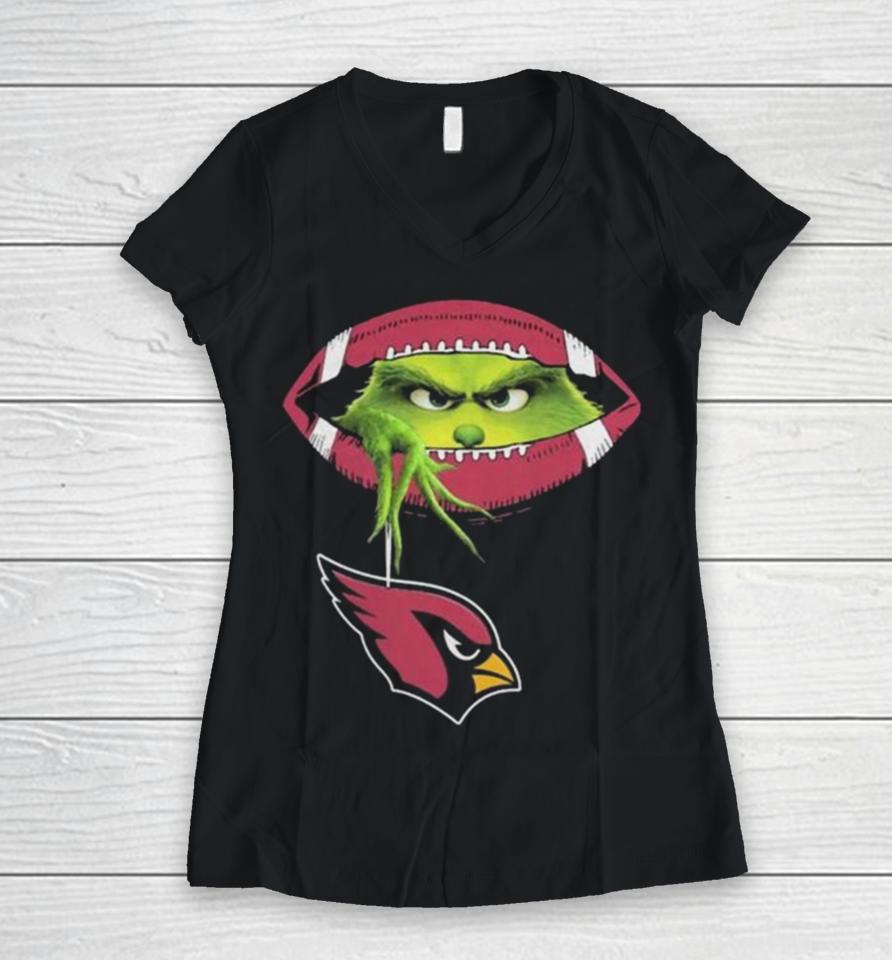 Ew, People The Grinch Hold Arizona Cardinals Logo Women V-Neck T-Shirt