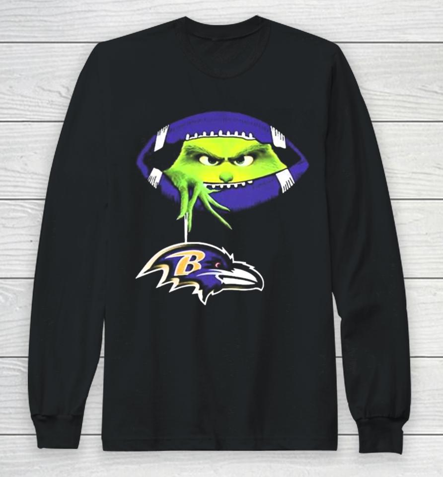 Ew People The Grinch Hold Baltimore Ravens Logo Long Sleeve T-Shirt