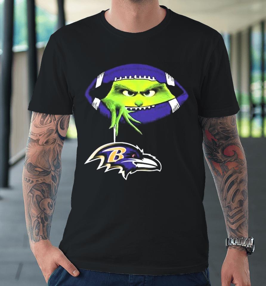 Ew People The Grinch Hold Baltimore Ravens Logo Premium T-Shirt