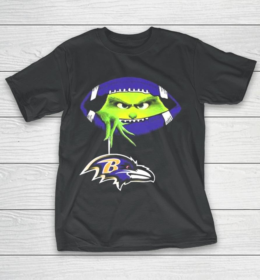 Ew People The Grinch Hold Baltimore Ravens Logo T-Shirt