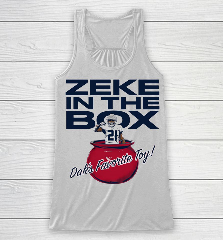 Ezekiel Elliott And Dak Prescott Zeke In The Box Dak's Favorite Toy Racerback Tank