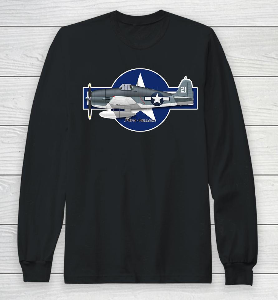 F6F-3 Hellcat Ww2 Fighter Aircraft Long Sleeve T-Shirt