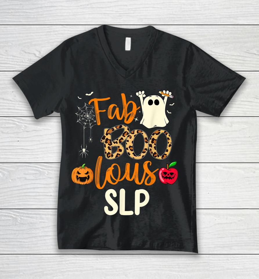 Fab Boo Lous Slp Leopard Spooky Halloween Unisex V-Neck T-Shirt