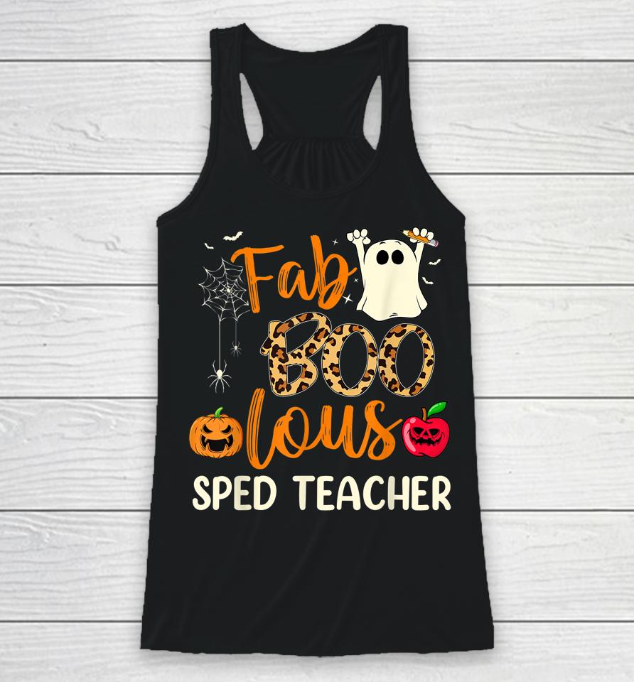 Fab Boo Lous Sped Teacher Leopard Spooky Halloween Racerback Tank