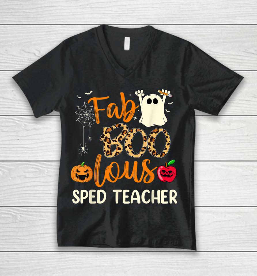 Fab Boo Lous Sped Teacher Leopard Spooky Halloween Unisex V-Neck T-Shirt