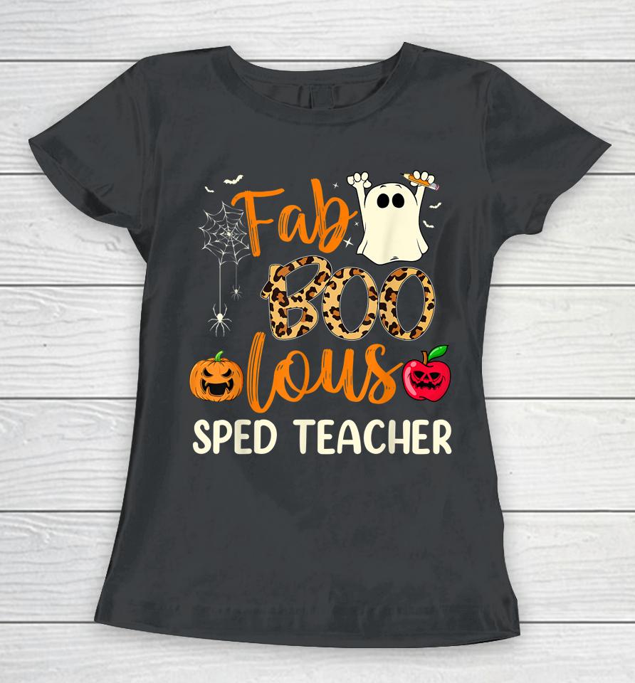 Fab Boo Lous Sped Teacher Leopard Spooky Halloween Women T-Shirt