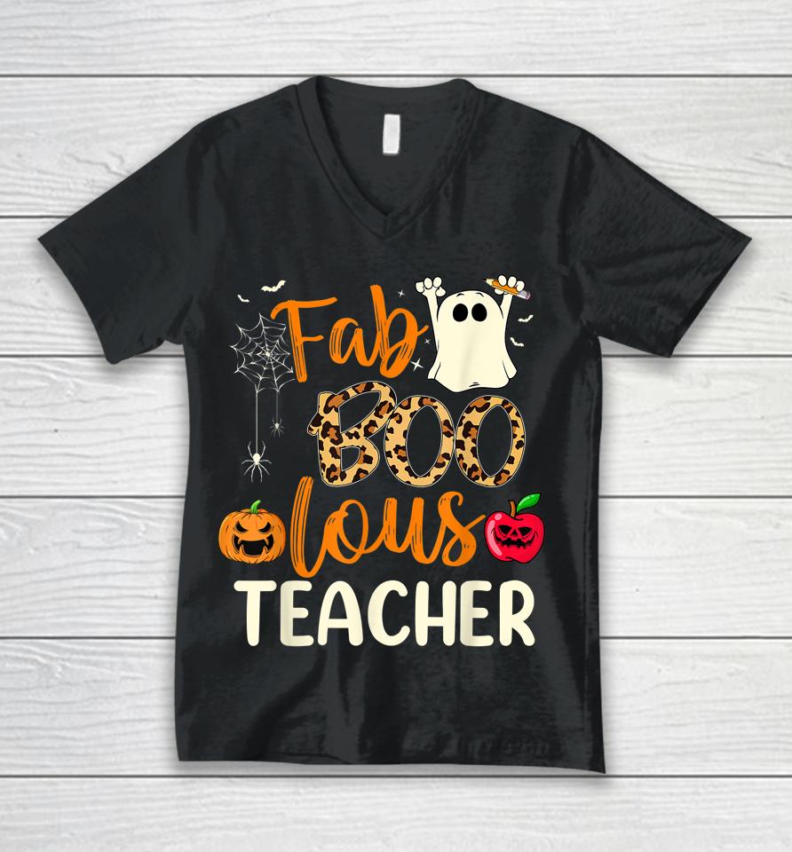 Fab Boo Lous Teacher Leopard Spooky Halloween Unisex V-Neck T-Shirt