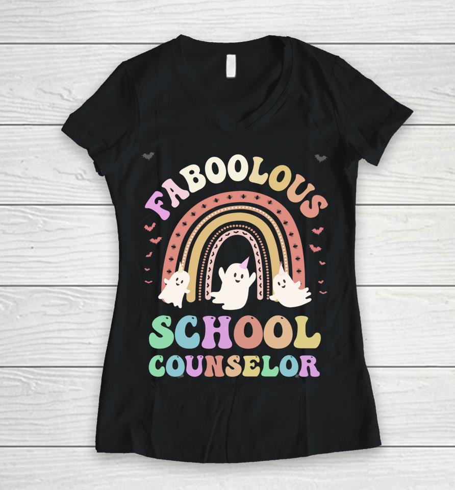 Faboolous School Counselor Costume This Is My Spooky Vibes Women V-Neck T-Shirt