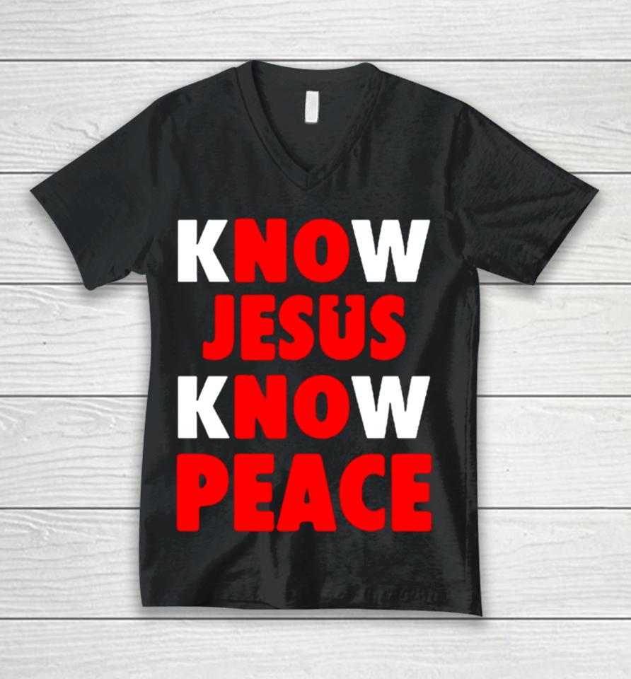 Faith Alone Saves Know Jesus Know Peace Unisex V-Neck T-Shirt
