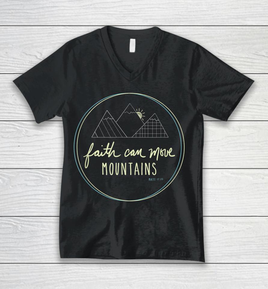Faith Can Move Mountains Christian Scripture Unisex V-Neck T-Shirt