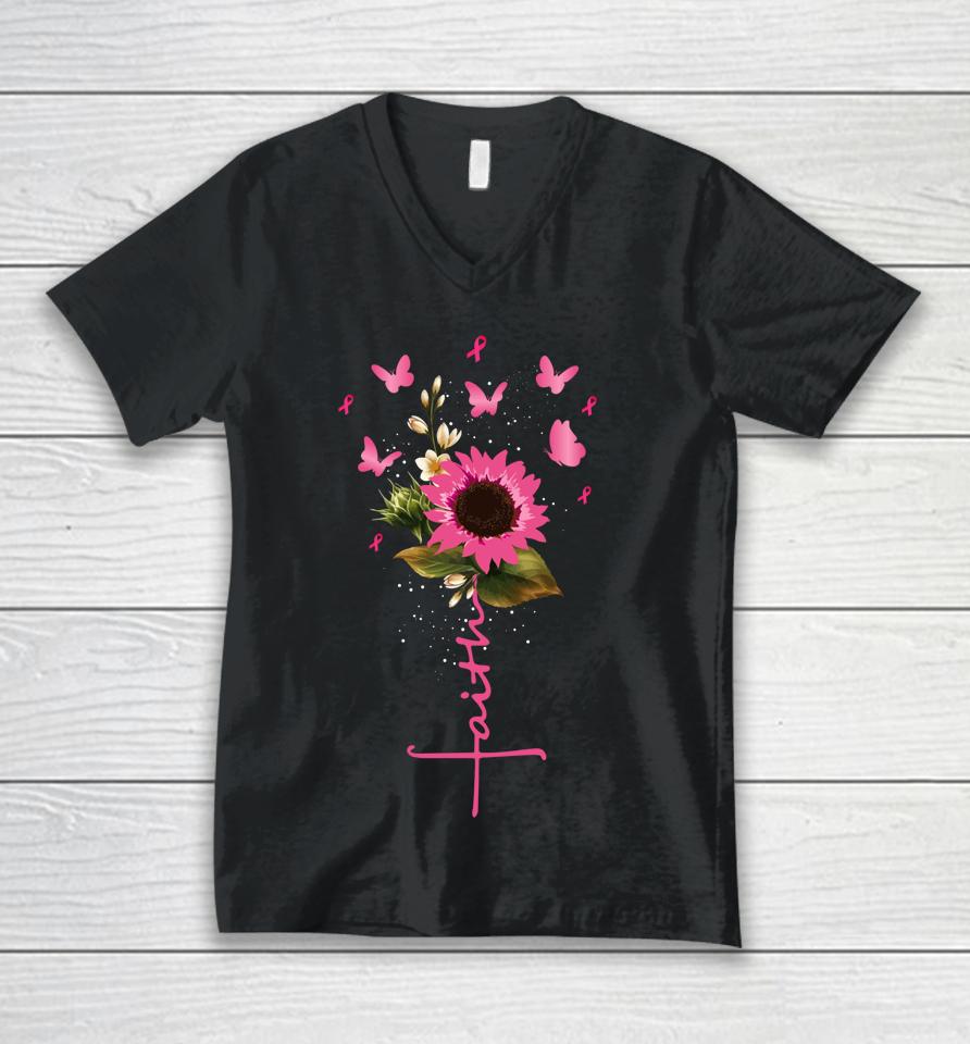 Faith Cross Breast Cancer Awareness Christian Gift Unisex V-Neck T-Shirt
