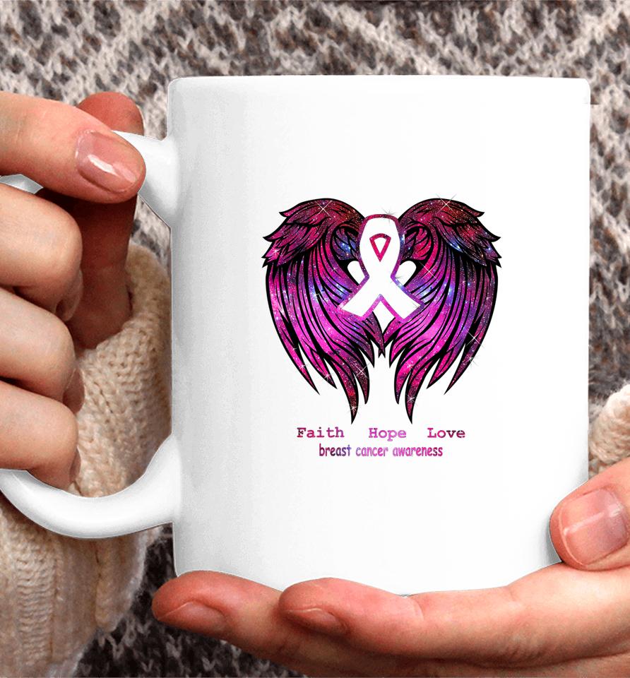 Faith Hope Love Breast Cancer Awareness Pink Wings Back Coffee Mug
