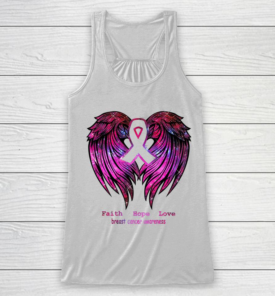 Faith Hope Love Breast Cancer Awareness Pink Wings Back Racerback Tank