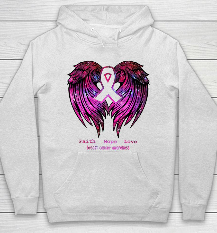 Faith Hope Love Breast Cancer Awareness Pink Wings Back Hoodie