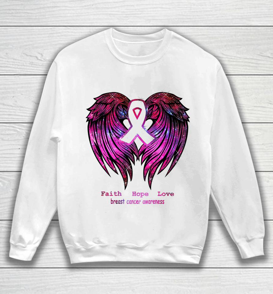 Faith Hope Love Breast Cancer Awareness Pink Wings Back Sweatshirt