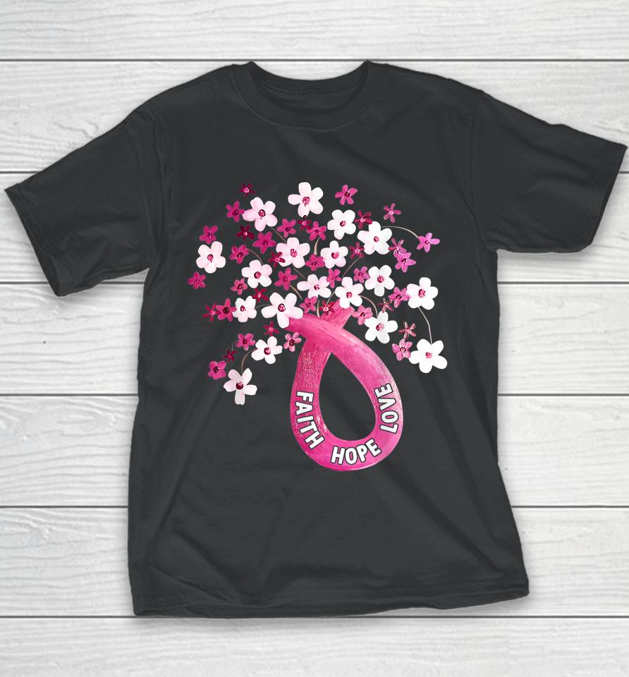 Faith Hope Love Pink Ribbon Breast Cancer Awareness Youth T-Shirt