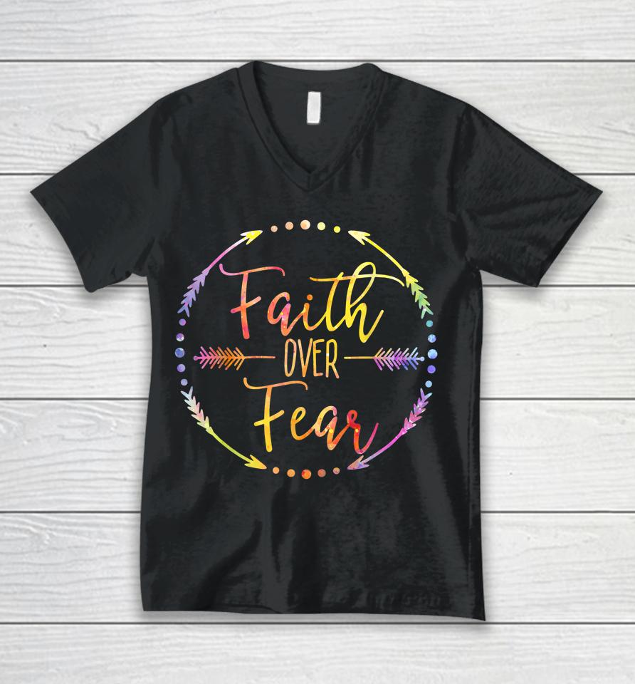 Faith Over Fear Arrow Lettering Inspirational Christian Gift Unisex V-Neck T-Shirt