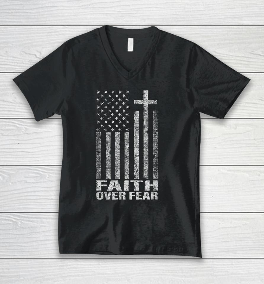 Faith Over Fear Christian Flag Cross Unisex V-Neck T-Shirt