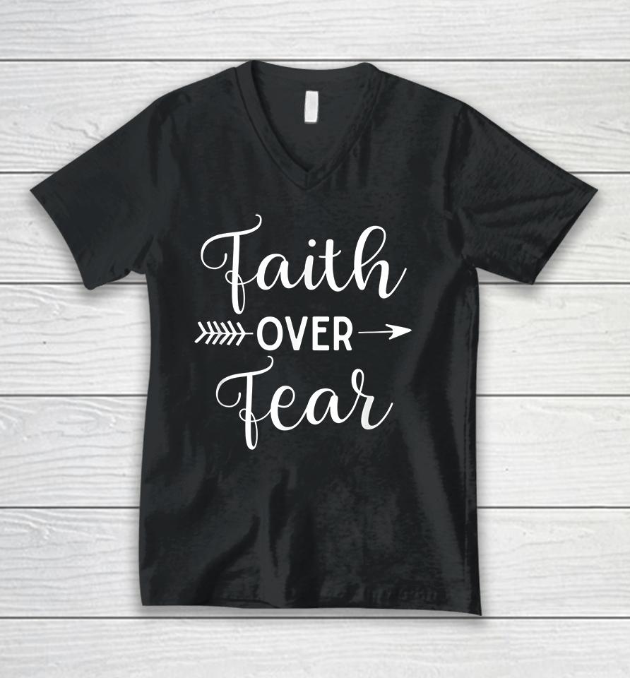 Faith Over Fear Christian Unisex V-Neck T-Shirt
