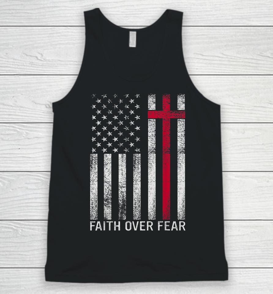 Faith Over Fears Cool Christian Cross American Usa Flag Unisex Tank Top