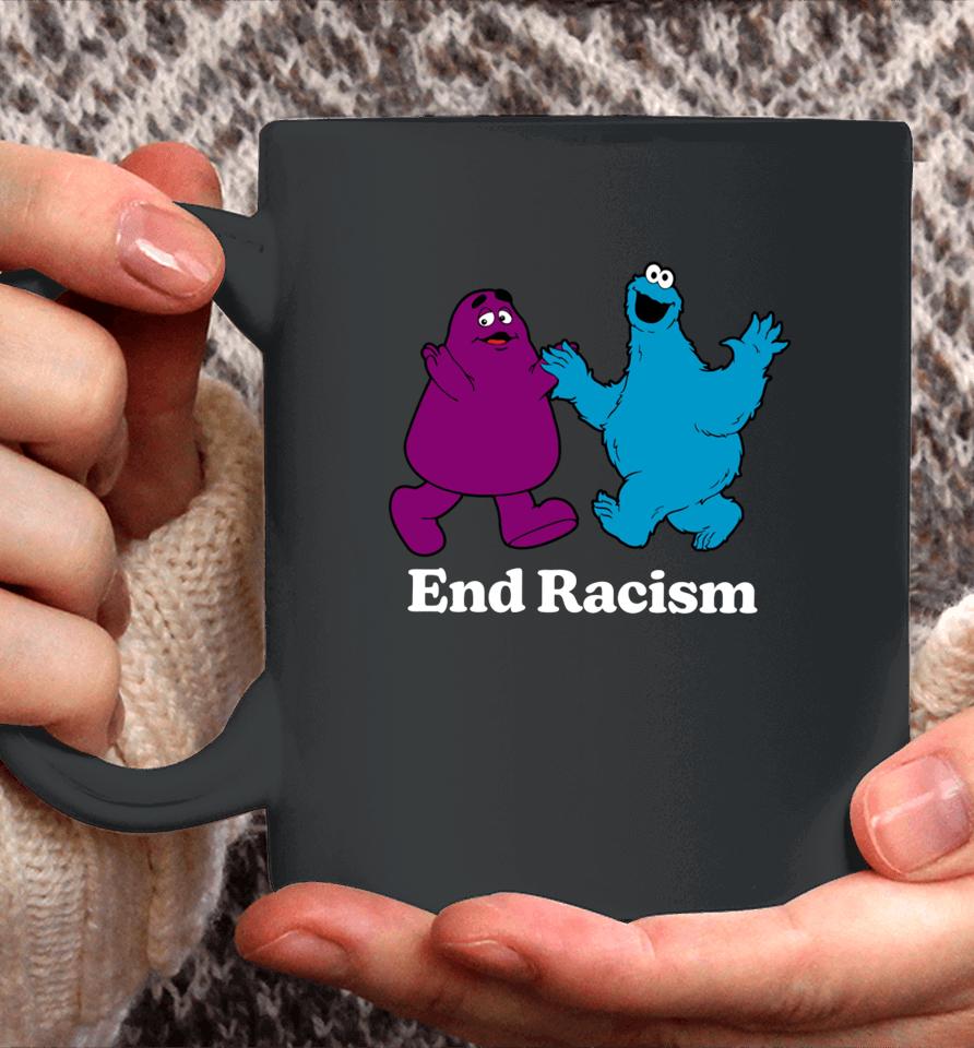 Fakehandshake End Racism Grimace And Cookie Monster Coffee Mug