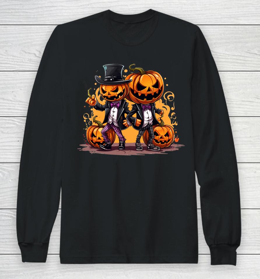 Fall Autumn Halloween Jack O Lantern Funny Pumpkins In Suits Long Sleeve T-Shirt