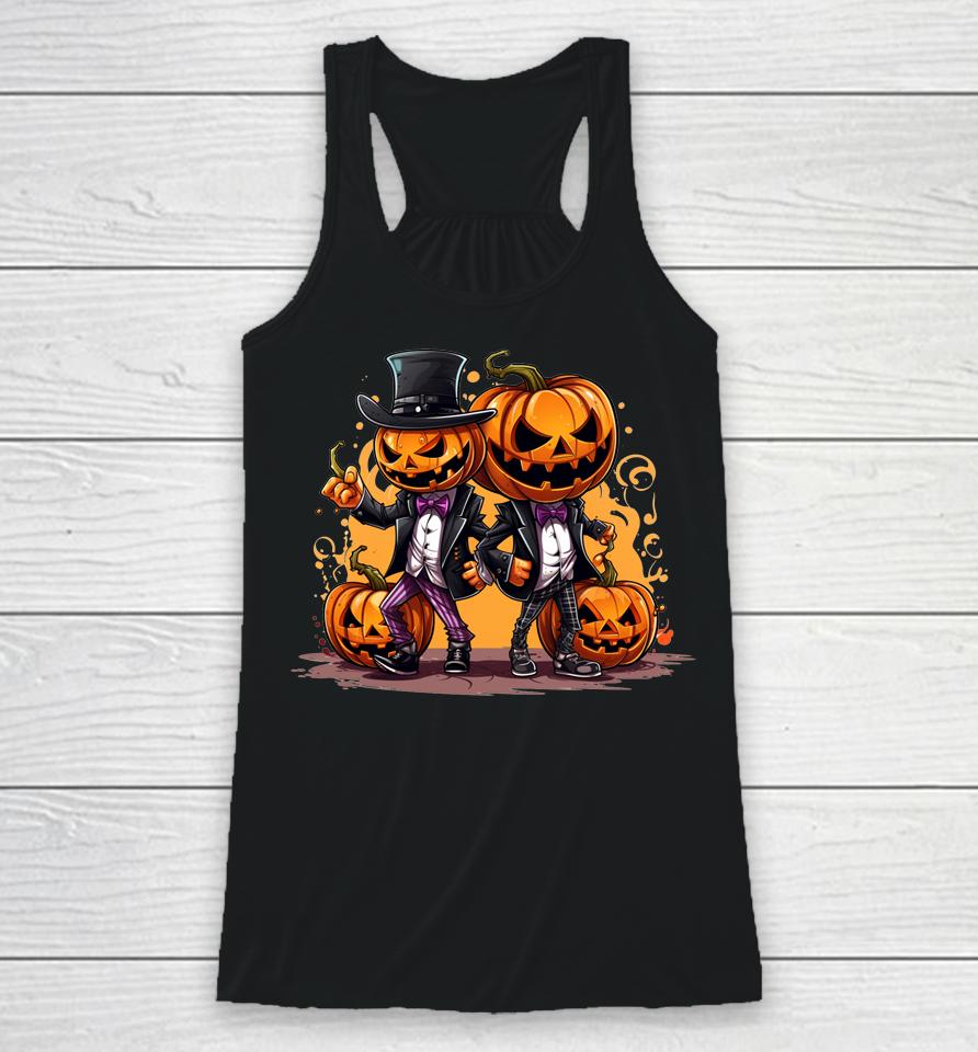 Fall Autumn Halloween Jack O Lantern Funny Pumpkins In Suits Racerback Tank